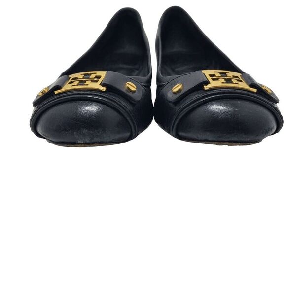Tory Burch Women's Black Leather Clines Gold Buckle Slip On Flats 5 - Picture 3 of 10